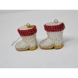 Vintage Walco Santas Boots‎ Beaded Sequined Christmas Ornaments